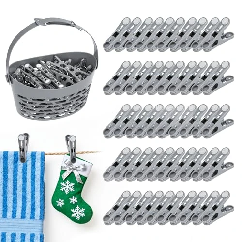 Offerta a tempo: Set Mollette Bucato con Cestino Porta Mollette – 50 Pezzi per Lavanderia e Alimenti da Cucina con Barrette e Filo per Stendere il Bucato da Esterno, Cesta Bucato Portatile per Interni ed Esterni - 0.00% da 11.99 € a 11.99 €