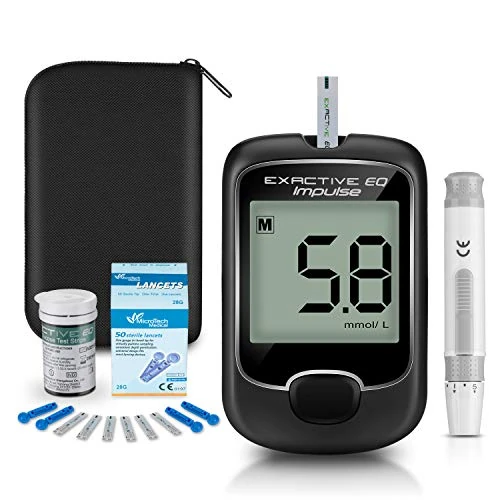 Diabetes test kit glucosio nel sangue kit di monitoraggio della glicemia con 25 strisce reattive e 25 lancette per diabetici in mg/dL di Exactive EQ Impulse