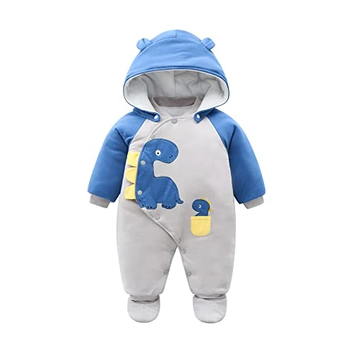 Tijdelijke aanbieding: Baby romper winter sneeuwpak jongens meisjes outfits katoen afneembare capuchon footies warme lange mouwen cartoon dinosaurus jumpsuit cadeau voor pasgeborenen 0-12 maanden van 30.97 EUR naar 30.97 EUR (korting 0%)