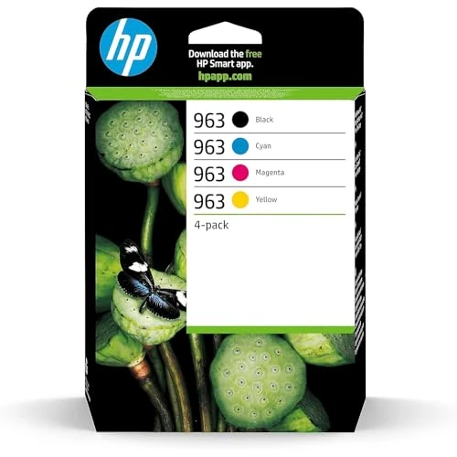 HP 963 6ZC70AE, Negro, Cian, Magenta y Amarillo, Cartuchos de Tinta Originales, Pack de 4, para impresoras HP OfficeJet Pro Serie 9000 All-in-One