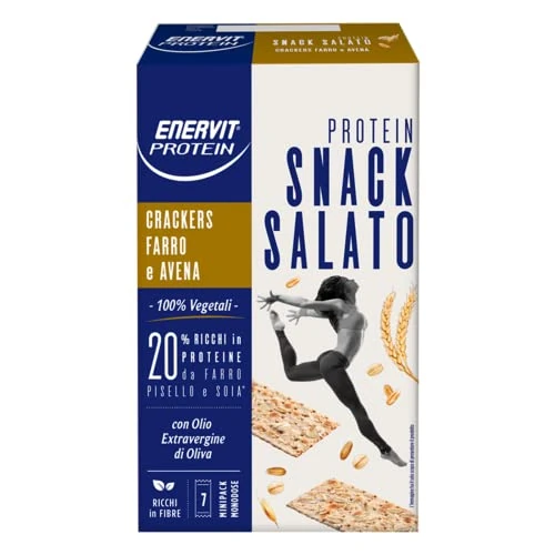 Offerta a tempo: Enervit, Cracker Farro e Avena, Snack Salato Proteico, 100% Vegetale, Per uno Spuntino Proteico, 20% di Proteine, Ricchi in Fibre, con Olio Extra Vergine di Oliva, 7 Minipack Monodose da 24g - 46% da 7.90 € a 4.29 €
