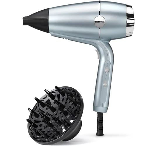 BaByliss Hydro-Fusion Hair Dryer with Advanced Plasma Ion Technology, D773DE, Ice Blue