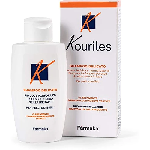 Kouriles® Shampoo Antiforfora Delicato per Dermatiti Seborroiche, Irritazioni del Cuoio Capelluto o Crosta Lattea Neonatale con Climbazolo, Phlorogine, Vitamina E e Acido Ialuronico (100 ml)