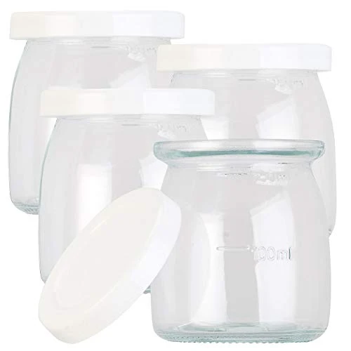 Rosenstein & Söhne Accesorio para Yogurteras - Máquina de yogur: set of 4 Tazas de repuesto con tapa para yogurtera, each 180 ml, white lids (yogur máquina, Fabricante yogurt)