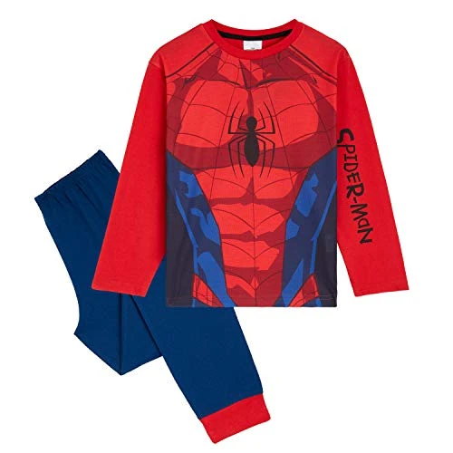 Marvel Spiderman-pyjama voor jongens, kinderen, volledige lengte, Avengers, nachtkleding, pyjamaset, Rood, 9-10 jaar