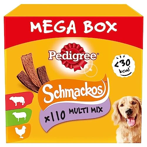 Zeitlich begrenztes Angebot: Pedigree Schmackos Multi Mix Streifen Hundesnacks Rind Geflügel & Lamm Geschmack 5 x 22 Stück von 6.99 € auf 6.69 € (4% Rabatt)