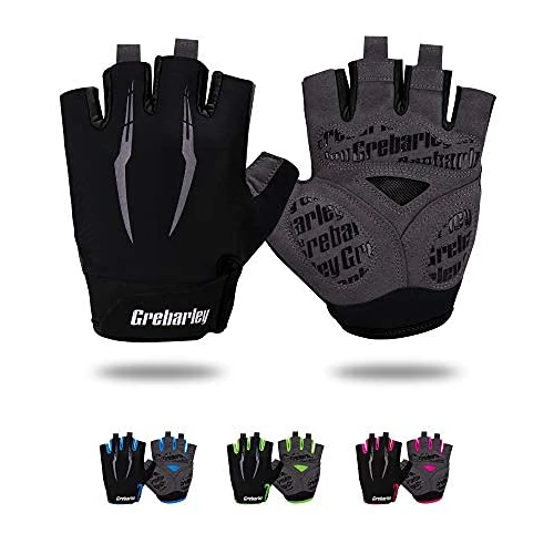 Grebarley Fahrradhandschuhe,Radsporthandschuhe rutschfeste und Stoßdämpfende Mountainbike Handschuhe mit geeiget Unisex Herren Damen (Schwarz, XXL)