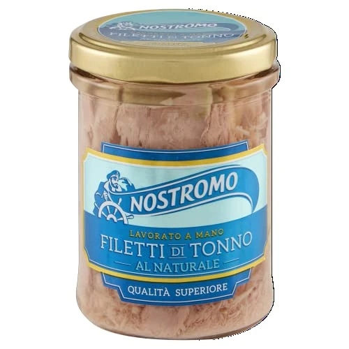 Offerta a tempo: Nostromo - Filetti di Tonno al Naturale, Qualità Superiore, Lavorati a Mano, 1 Vasetto in Vetro da 180 gr - 5% da 4.39 € a 4.16 €