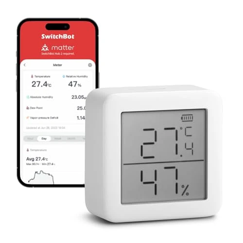 Zeitlich begrenztes Angebot: SwitchBot Thermometer Hygrometer Innen, Digital Hygrometer Bluetooth Thermo-Hygrometer mit APP, Taupunkt/VPD/Absolute Feuchtigkeitssensor, Bluetooth Hygrometer von 9.99 € auf 9.99 € (0.00% Rabatt)