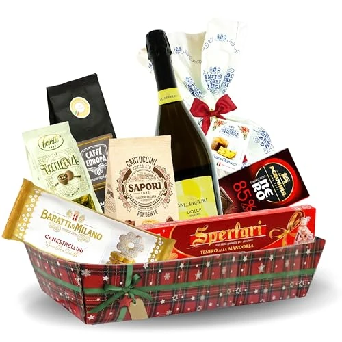 Speciale Italia - Christmas Sweets Gift Basket with Panettone, Sparkling Wine, Coffee and Other Sweet Products [8 Pieces]