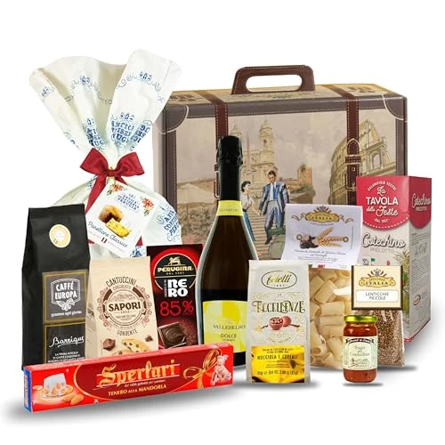Speciale Italia - Gourmand "Journey into Taste" gift box in the shape of a suitcase with Panettone, sparkling wine and other gastronomic products [11 pieces]