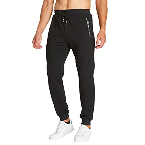 Offerta a tempo: ZOXOZ Pantaloni Sportivi Uomo Cotone Pantaloni Elasticizzati Uomo Jogging con Elastico in Vita con Tasche Zip Nero M - 43% da 29.99 € a 17.13 €