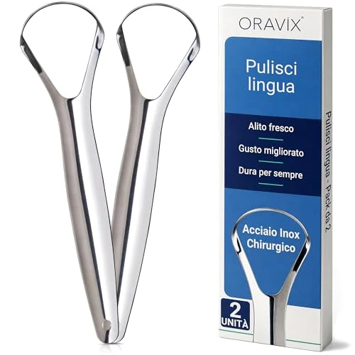 Offre limitée : Gratte Langue Acier Inoxydable | Lot de Deux | Grattoir Langue contre la Mauvaise Haleine | Nettoyeur de Langue pour Enfants et Adultes | Racle Langue ORAVIX de 6.85 € à 6.85 € (0.00% de remise)