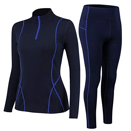 Fengzio Ropa Termica Mujer Secado RáPido Pantalon Termico Mujera con Forro Polar Interior Flexible Y Transpirable Juego De Rope Interio TéRmica De Cuello Alto Funcional Mono Ski Mujere Adecuado