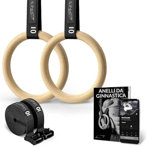 Offerta a tempo: LISTHEN Anelli Ginnastica e Crossfit in Legno, Anelli Calisthenics per Suspension Training, Anelli Palestra e Casa, Trazioni Dips Pull up, Allenamento a Corpo Libero, Crossfit, Fitness, Aerobica - 0.00% da 47.97 € a 47.97 €