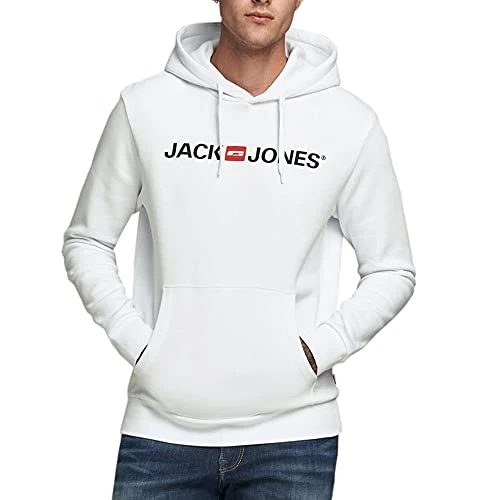 Limitiertes Angebot: Herren Jack & Jones Corp Logo Sweat Hood Kapuzen Sweatshirt Basic Jumper Reg Fit, Farben:Weiß, Größe Pullover:L von 29.99 EUR auf 26.95 EUR (Spare 10%)
