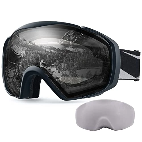 OutdoorMaster Unisex Premium skibril met beschermhoes, snowboardbril voor brildragers, 100% UV-bescherming, sneeuwbril, anti-condens, skibril voor dames, heren, jongens en meisjes