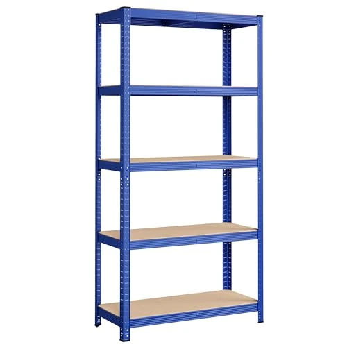 SONGMICS Estantería Pesada de 5 Niveles, Estantería de Acero, Montaje Rápido, Garaje, Almacén, Trastero, Carga de 875 kg, 40 x 90 x 180 cm, Azul GLR040Q01