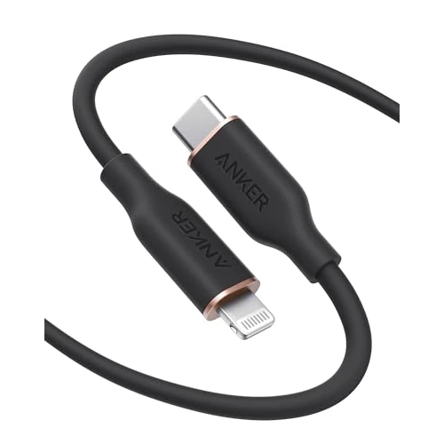 Offerta a tempo: Anker cavo iphone usb c, cavo lightning PowerLine III Flow, certificato MFi, iPhone 13/13 Pro Max/12/11 Pro/X/XS/XR/8 Plus, AirPods Pro(180cm), gel silice, Nero mezzanotte - 35% da 19.99 € a 12.99 €