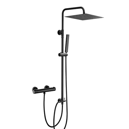 Limited-time offer: Görbach Shower System Thermostatic Anti Scald 38℃ Shower Mixer Set Bathroom in SUS304 with Shower Bar Bracket Adjustable Height,Multifunctio Hand Shower,Shower Head Black U-30x30. from 219.63 £ to 34.79 £ (save 84.16%)