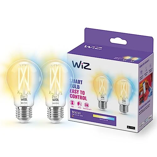 Oferta limitada: WiZ - Bombilla inteligente Filamento LED Wi-Fi, 6,7w(Eq. 60w) E27 A60, Luz Blanca Cálida a Fría Regulable, con tecnología SpaceSense y compatible con Alexa y Google Home - Pack de 2 de 24.99 € a 18.59 € (ahorro 26%)
