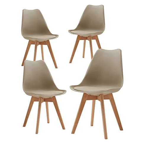 BenyLed 4er Set Esszimmerstühle Skandinavischer Küchenstuhl Design Modern Wohnzimmerstühle, Esszimmer Holzbeine Stühle, Stühle für Cafés, Küchenstühle (Braun)
