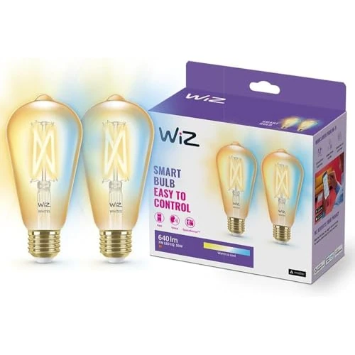 Offerta a tempo: WiZ Lampadina Smart WiFi, Luce Bianca da Calda a Fredda Dimmerabile, Filament Ambrata, E27, 2 PezziI, 6.5W, Tecnologia SpaceSense, Controllo Vocale (Alexa, Apple HomeKit, Google Home) - 0.00% da 38.71 € a 38.71 €
