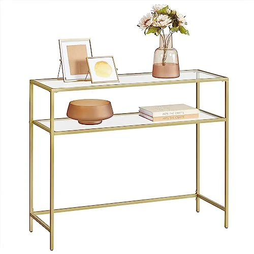Zeitlich begrenztes Angebot: VASAGLE Konsolentisch, Beistelltisch, Oberfläche aus Hartglas, moderner Sofatisch, einfacher Aufbau, verstellbare Füße, Wohnzimmer, Flur, goldfarben-transparent LGT025A01 von 39.99 € auf 32.99 € (18% Rabatt)