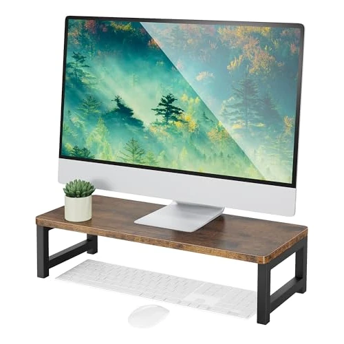 OROPY Supporto per Monitor per Computer in Legno con Struttura in Metallo, Riser per Schermo per PC Portatile, Organizzatore di Archiviazione Desktop per Casa o Ufficio – L55 x W23 x H14cm