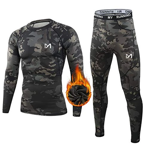 MEETYOO Ensemble de sous-Vêtements Thermiques Homme, Sport Base Layer Maillot Manches Longues + Pantalon Quick Dry Sou Vetement pour L'entraînement Ski Running Randonnée