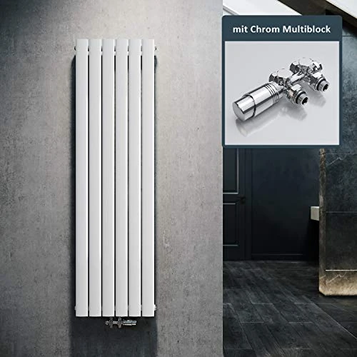 Offerta a tempo: ELEGANTE Termoarredo Design Flat 1600 x 462 mm con Termostato Multiblocco Cromato, Radiatore Piatto Singolo Strato Verticale Attacco Centrale - 0.00% da 189.99 € a 189.99 €