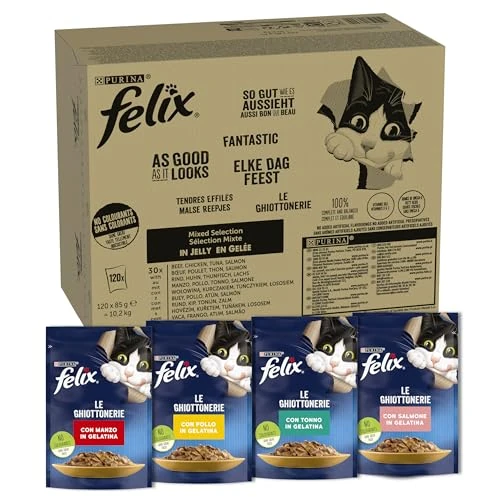 Felix Nourriture Humide pour Chat en gelée, mélange de variétés, Lot de 120 (120 x 85 g)