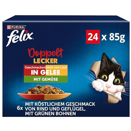 FELIX Ottimo come appare, doppio cibo per gatti bagnato in gelatina, mix di varietà, confezione da 4 (4 x 24 sacchetti da 85 g)