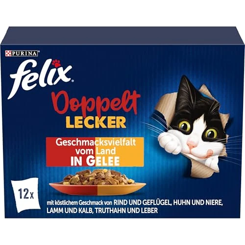 FELIX Ottimo come appare, doppio cibo per gatti bagnato in gelatina, mix di varietà, confezione da 6 (6 x 12 sacchetti da 85 g)