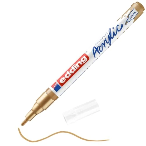 Offerta a tempo: edding 5300 Marcatore Acrilico Fine, Oro, 1 Marcatore a Vernice Acrilica Waterproof, Punta Tonda 1-2Mm, Pennnarello Acrilico per Disegno Su Tela, Carta, Legno, Marcatore Acrilico per Ciotoli - 66% da 11.28 € a 3.89 €