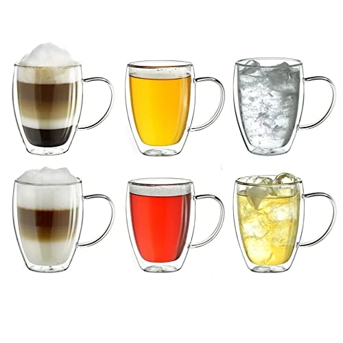 Limitiertes Angebot: Creano doppelwandiges Thermoglas mit Henkel 250ml, großes Doppelwandglas aus Borosilikatglas, Kaffeegläser, Teegläser, 6er Set von 39.90 EUR auf 33.88 EUR (Spare 15%)