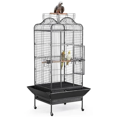 Yaheetech Vogelvoliere für Papageien, große Papageien, Nymphensittiche, mit Standfuß aus schwarzem Metall, 81 x 77 x 160 cm