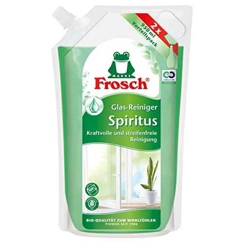 Frosch Spiritus Glas Reiniger, Glasreiniger - perfekter, streifenfreien Glanz - für Haushalt, Flächen und Autoscheiben, Nachfüllbeutel, 1er Pack (1 x 950 ml)