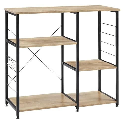 WOLTU Baker's Rack,Microwave Oven Storage Rack Stand with 4 Hanging Hooks,Kitchen Storage Corner Unit with Shelves,Industrial Furniture,Heavy Duty RGB9324hei