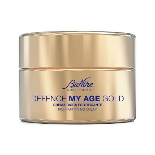 Offerta a tempo: Bionike Defence My Age Gold - Crema Viso Ricca Fortificante Anti Age con Burro di Karitè, Rimpolpa e Nutre le Pelli Mature, Dona Compattezza ed Elasticità alla Pelle, 50 ml — 29% da 42,50 € a 30,02 €