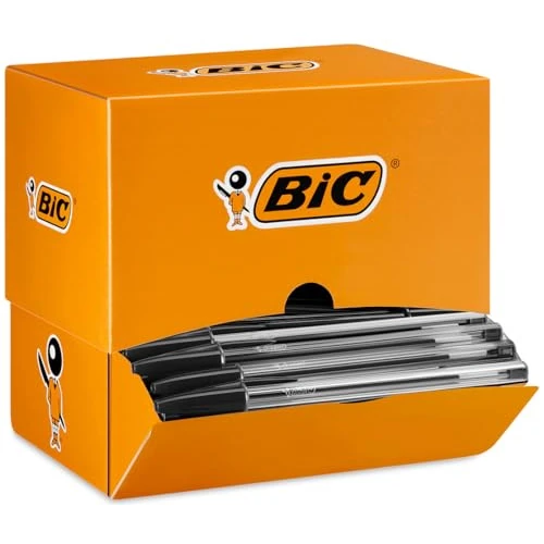 BIC Cristal Original, bolígrafos de punta media (1.0 mm), óptimo para oficinas, negro, caja de 150 unidades