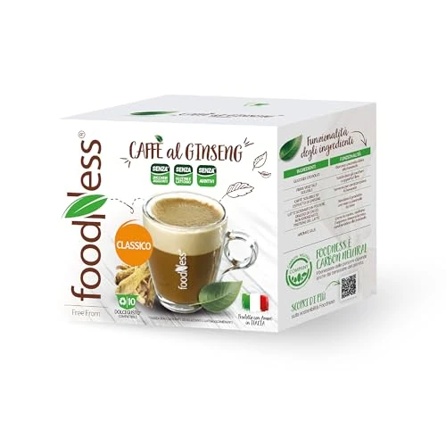 Offerta a tempo: foodNess - 1 Box da 10 Capsule di Ginseng Dolce Free, Capsule Compatibili con Sistema Dolce Gusto, Solubile per Caffè con Estratto di Ginseng, Senza Glutine, Additivi, Lattosio e Zuccheri Aggiunti - 21% da 5.69 € a 4.51 €