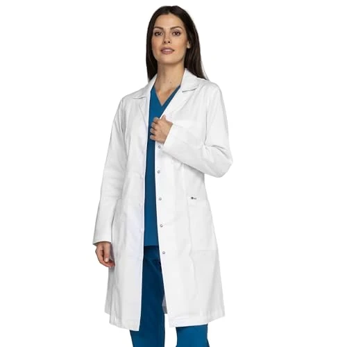 Oferta limitada: B-well Valeria Bata Laboratorio Mujer Bianca Uniformes Sanitarios con Cuello de Solapa, Manga Larga, 3 Bolsillos y Fijación Oculta con Botones de Presión Blanco de 27.50 € a 27.50 € (ahorro 0.00%)