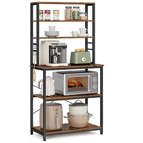 Offerta a tempo: VASAGLE Scaffale Cucina, Mobile Cucina, Scaffale per Microonde, 6 Ripiani, 6 Ganci, Struttura in Acciaio, Stile Industriale, 40 x 80 x 167 cm, Marrone Vintage e Nero Inchiostro KKS019B01 - 15% da 85.99 € a 73.09 €