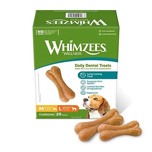Offerta a tempo: WHIMZEES Ricebone M/L, 20 Pezzi – Taglia M & L, Snack per Cani di Taglia Grande/Media, Naturali & Senza Cereali, Vegetariane, Senza Zuccheri Aggiunti - 14% da 22.99 € a 19.84 €