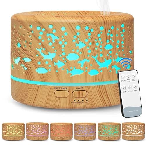 Hianjoo 700 ml Diffusore di Oli Essenziali, Umidificatore Ultrasuoni Aromaterapia Diffusore di Aromi con 7 Colori LED Luce Notturna, Purificatore Aria, Profumazione Ambiente Senza BPA(Marrone Chiaro)