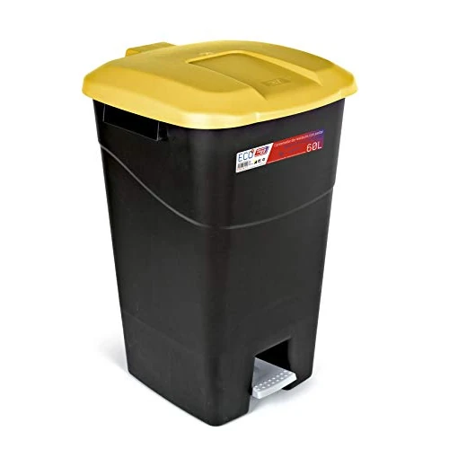 Tayg - Pattumiera da 60 litri con pedale, base nera e coperchio giallo, plastica