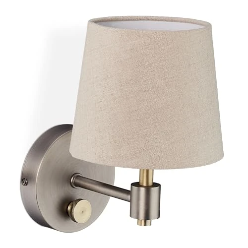 Oferta limitada: Relaxdays Lámpara de Pared, Aplique de Luz Atenuable, Pantalla de Tela, Rosca E14, 23 x 15 x 21 cm, Beige y Plateado de 54.99 EUR a 54.99 EUR (ahorro 0%)