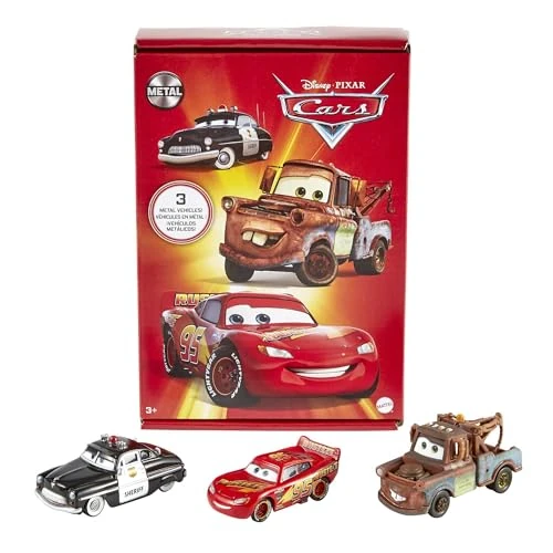 Offerta a tempo: Mattel Disney Pixar Cars- Confezione da 3 Veicoli Radiator Springs, con Macchinine Saetta McQueen, Sceriffo e Cricchetto, Giocattolo per Bambini 3+ Anni, HBW14 - 20% da 28.99 € a 23.25 €