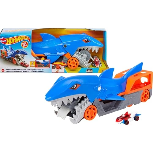 Limited-time offer: Hot Wheels Shark Chomp Transporter Playset with One 1:64 Scale Car for Kids 4 to 8 Years Old, GVG36 from 20.99 £ to 14.24 £ (save 32%)